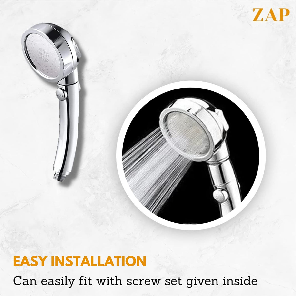 ZAP Combo Hexa| Circular Overhead Shower with Rod (304 Stainless Steel Polished) Exotic Series Handheld Shower | 3 Spray Modes + Pause Button | Flexible Hose & Wall Hook | Chrome Finish