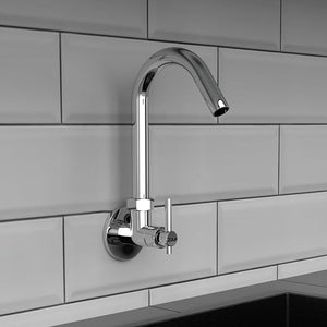 ZAP Terrim Heavy Wall-Mount Kitchen Sink Tap with 360° Swivel Spout | Chrome Finish Brass Sink Cock with Flange | 7-Year Warranty | Kitchen & Basin Faucet
