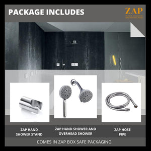 ZAP ULTRA SH 1388 OVERHEAD AND HAND SHOWER COMBO | DUAL SHOWER HEAD SET | MULTI-SPRAY SETTINGS | CHROME FINISH | SPA-LIKE RAIN SHOWER | EASY INSTALLATION