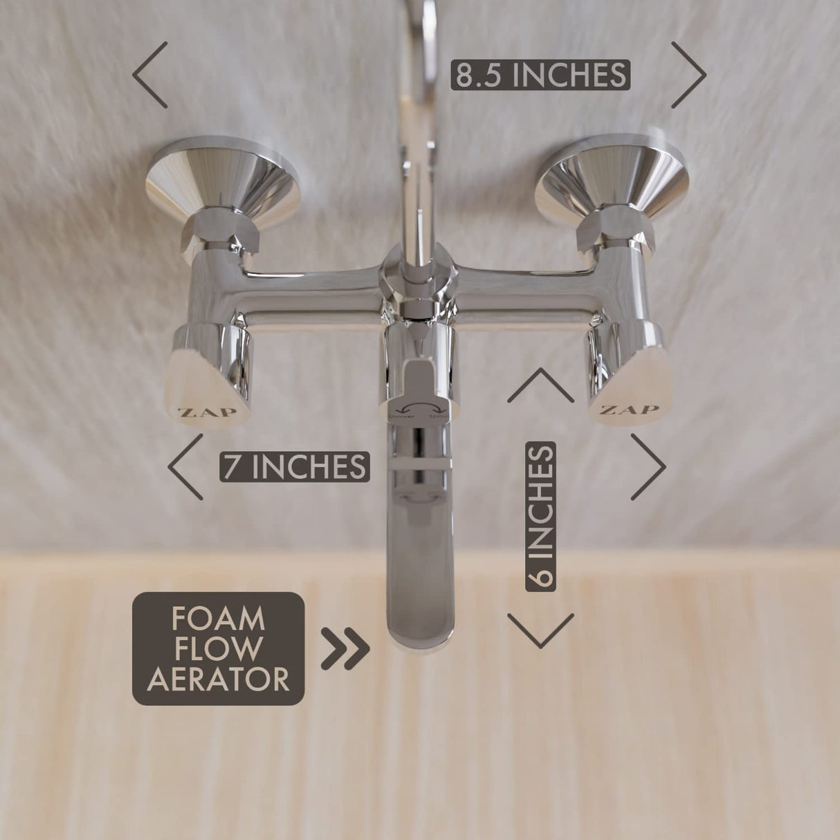Zap Nova 2 In 1 Brass Wall Mixer with Provision for Overhead Shower and 125 mm Long Bend Pipe – Visible Hot/Cold with Faucet Cleaner Knobs