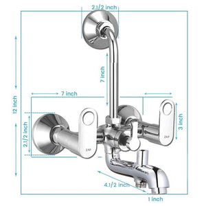 ZAP GEO305 GEO Series Full Brass 3-in-1 Wall Mixer with Shower Arm, Shower Head, Multi-Flow Hand Shower & 1.5m Tube – Chrome Finish