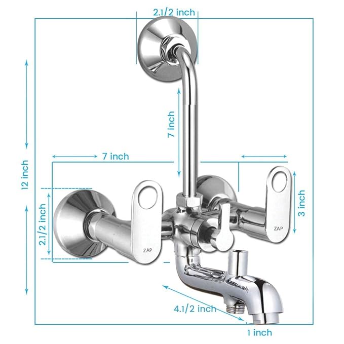 ZAP GEO305 GEO Series Full Brass 3-in-1 Wall Mixer with Shower Arm, Shower Head, Multi-Flow Hand Shower & 1.5m Tube – Chrome Finish