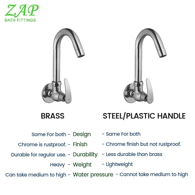 ZAP Arrow Light Wall-Mount Kitchen Sink Tap | Chrome Finish | Easy-to-Use Brass Sink Cock for Home & Kitchen