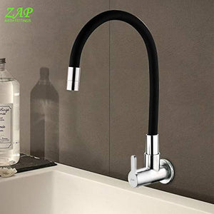 ZAP Pluto Flexible Kitchen Sink Tap with Pull-Down Sprayer | 360° Rotatable Silicone Faucet | Single Flow Water Outlet | Black | Durable Brass Body