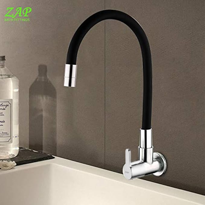 ZAP Brezza Flexible Kitchen Sink Tap with Pull-Down Sprayer | 360° Rotatable Silicone Faucet | Single Flow Water Outlet | Black | Durable Brass Body