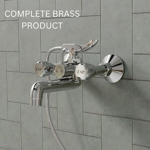 ZAP Continental Series Brass Wall Mixer with Clutch | Multi-Function Hand Shower & 1.5m Flexible Hose Tube | Premium Bathroom Fitting