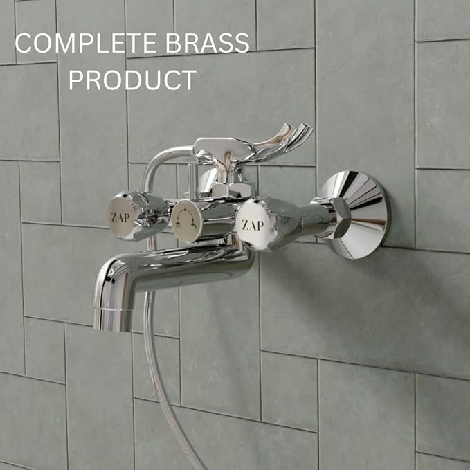 ZAP Continental Series Brass Wall Mixer with Clutch | Multi-Function Hand Shower & 1.5m Flexible Hose Tube | Premium Bathroom Fitting