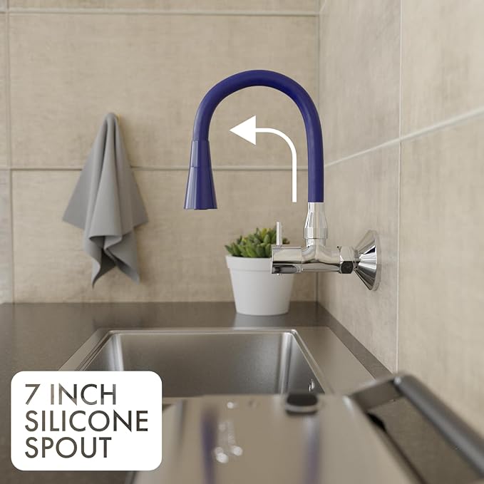 ZAP Elixir Brass Sink Cock | Chrome Finish Kitchen Faucet | Flexible 360° Dual Flow Spout Tap | Wall Mounted | Rust-Resistant | Water Saving Aerator | Ideal for Modular Kitchens (Blue)