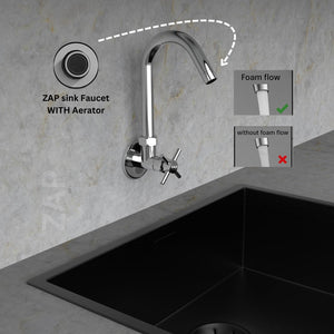 ZAP Caster Wall-Mount Kitchen Sink Tap with 360° Swivel Spout | Chrome Finish Brass Sink Cock with Flange | 7-Year Warranty | Tap for Kitchen Sink & Basin