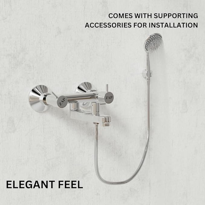 ZAP Elixir Series Brass Wall Mixer Tap | Non-Telephonic Design | Chrome Finish Bathroom Faucet | Wall-Mounted Hot & Cold Water Mixer | Durable Brass Construction | Modern Bathroom Fittings