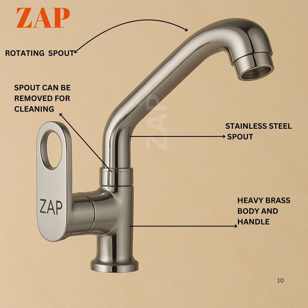 Zap Geo Heavy Swan Neck Tap for Kitchen & Bathroom | Brass Body, Chrome Finish | Table/Deck Mounted | Sleek Durable Design | Soft Flow Water Faucet