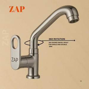 Zap Geo Heavy Swan Neck Tap for Kitchen & Bathroom | Brass Body, Chrome Finish | Table/Deck Mounted | Sleek Durable Design | Soft Flow Water Faucet