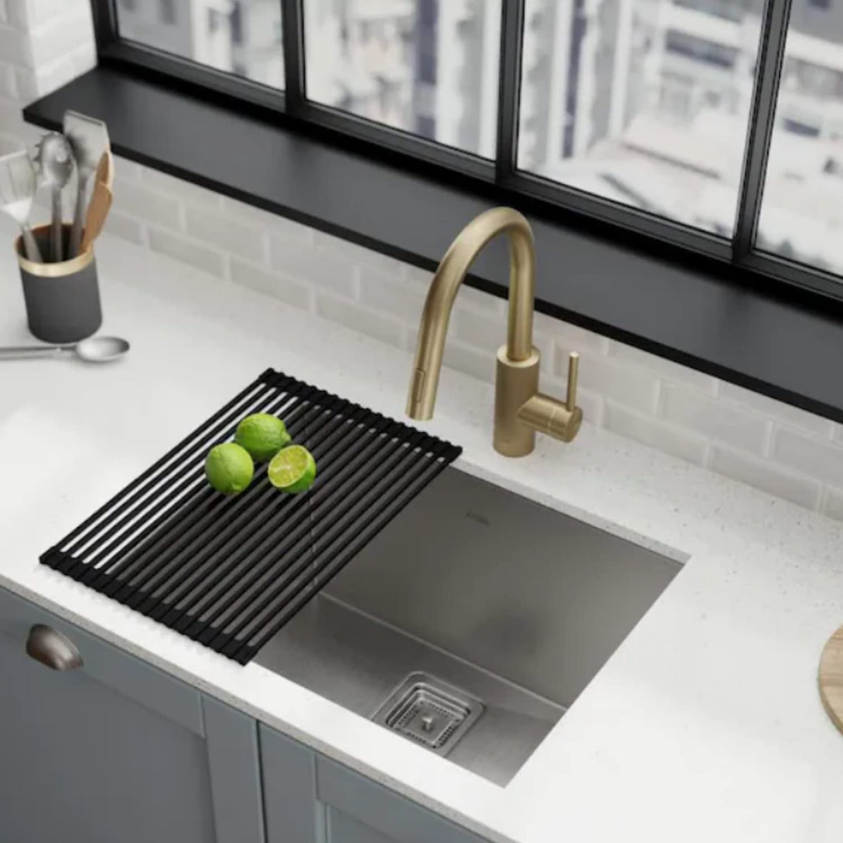 ZAP Kitchen Sink Single Bowl 24x18x10 Inch | Matte Finish Stainless Steel with Tap Hole | Dual Water Aerator, Waste Pipe, Sink Drainer Basket & Steel Waste Coupling | Modern Modular Kitchen Sink