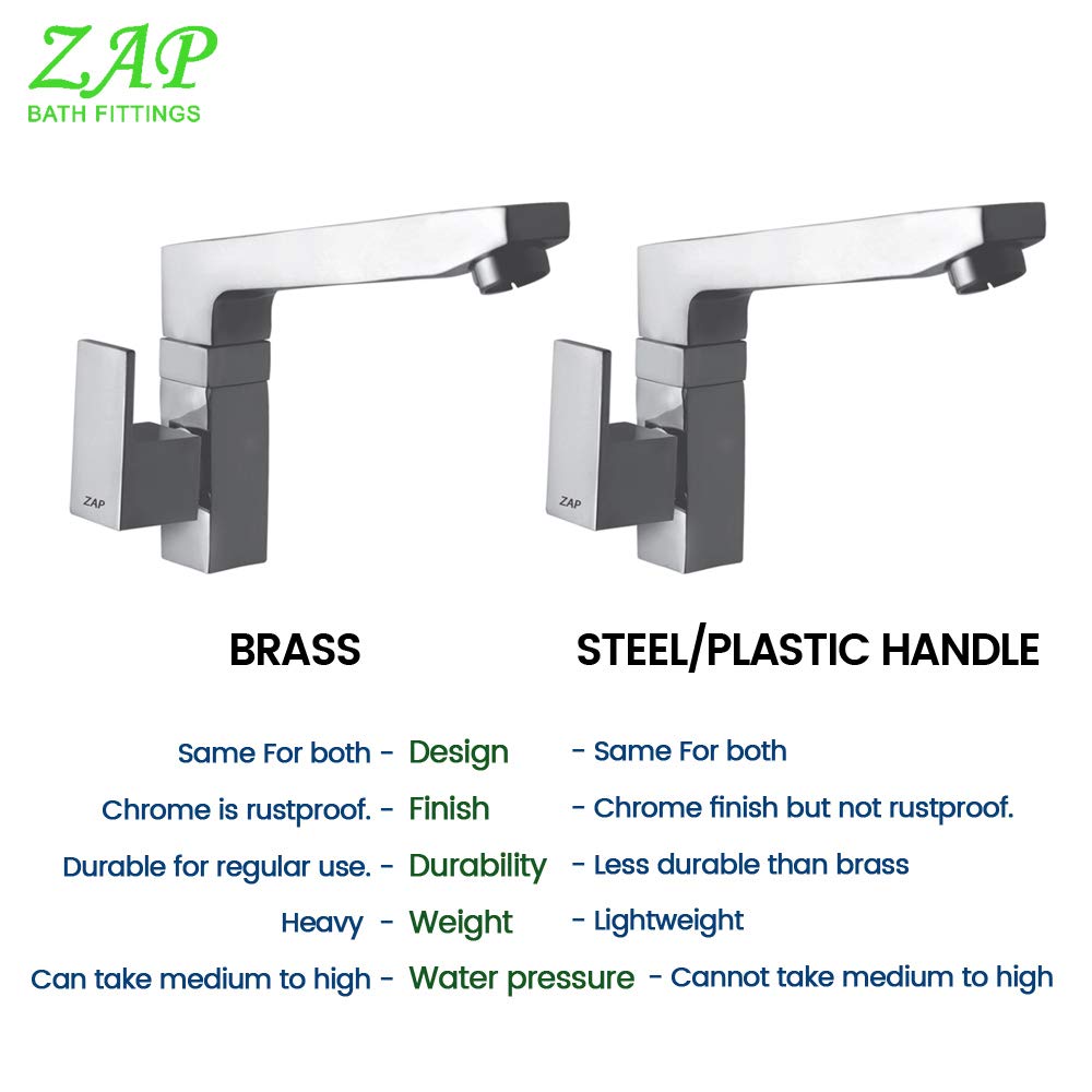 Zap Skoda Brass Sink Tap Cock with 360° Swivel Spout | Wall Mounted Kitchen & Bathroom Faucet | Chrome Finish Water Tap | Heavy-Duty Brass Body | Anti-Rust, Durable & Stylish