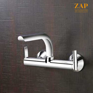 ZAP Ultra Cube Series Brass Sink Mixer – Wall Mounted Kitchen Tap with Swinging Spout | Hot & Cold Water Mixer for Home, Kitchen, and Bar Sinks | Chrome Finish Faucet