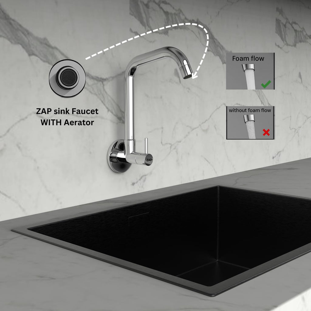 ZAP Elixir Kitchen Sink Tap with Wall Flange | 360° Swivel Spout | Brass Sink Cock Tap for Basin & Kitchen Sink | Chrome Finish | 7-Year Warranty