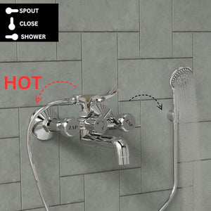 ZAP Continental Series Brass Wall Mixer with Clutch | Multi-Function Hand Shower & 1.5m Flexible Hose Tube | Premium Bathroom Fitting