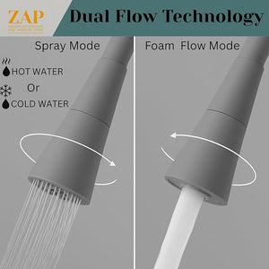 Grey Brass Sink Tap with Dual Flow Kitchen Faucet with Flexible Swivel Spout