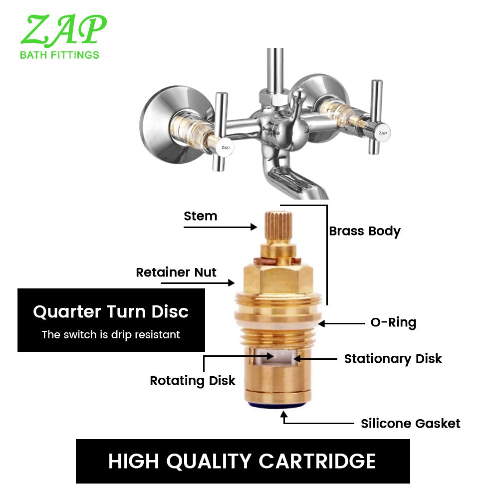 ZAP TRM Series Brass Wall Mixer with Overhead Shower System Set and 125mm Long Bend Pipe | Chrome Finish | Bathroom Tap for Hot and Cold Water Control | Durable & Rust Resistant