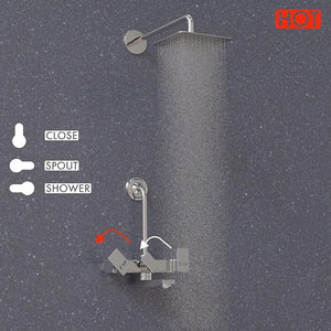 ZAP SKODA Series Full Brass Wall Mixer with Overhead Shower System and 125mm Bend Pipe for Bathroom – Chrome Finish
