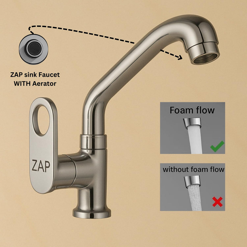 Zap Geo Heavy Swan Neck Tap for Kitchen & Bathroom | Brass Body, Chrome Finish | Table/Deck Mounted | Sleek Durable Design | Soft Flow Water Faucet