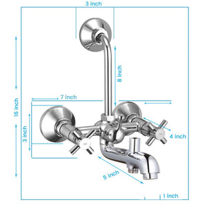 ZAP Deluxe Series 3-in-1 Wall Mixer Tap | 100% Brass Bathroom Fitting with Shower Arms, Overhead Shower, Hand Shower & 1.5m Hose | Chrome Finish | Wall Mounted | Made in India