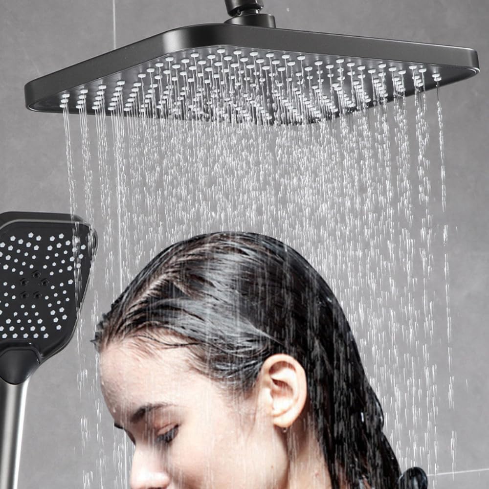 ZAP Elixir Series 7324 Thermostatic Shower Panel | Wall-Mount Shower Set with 4 Function Thermostatic Mixer | Hot & Cold Water Shower System | Hand Shower, Overhead Shower | PVD Black Finish