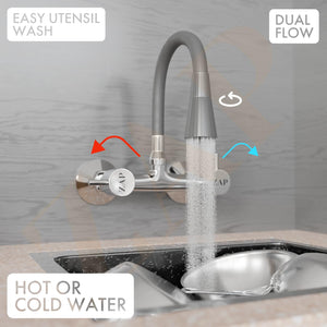 ZAP Elixir Series Sink Mixer – Brass Kitchen Faucet with 7-Inch Flexible Silicone Spout | Dual Flow Hot & Cold Water Tap | Counter Mount Sink Mixer for Modern Kitchens