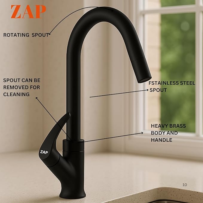 ZAP Rose Gold Swan Neck Kitchen Sink Tap – 360° Swivel Spout, Brass Pillar Faucet for Kitchen & Wash Basin