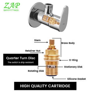 ZAP Pluto Full Brass Angle Cock – 5x3 Inch Heavy-Duty Bathroom Valve | Chrome Finish Quarter Turn Tap with Wall Flange | Ideal for Geyser, Sink, Jet Spray | Made in India