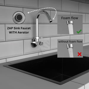 ZAP Terrim Heavy Wall-Mount Kitchen Sink Tap with 360° Swivel Spout | Chrome Finish Brass Sink Cock with Flange | 7-Year Warranty | Kitchen & Basin Faucet