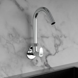ZAP Pluto Heavy Wall-Mount Kitchen Sink Tap with 360° Swivel Spout | Chrome Finish Brass Sink Cock with Flange | 7-Year Warranty | Kitchen & Basin Tap