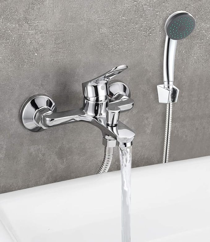 ZAP Bolt Series 3-in-1 Single Lever Brass Wall Mixer with Multi-Flow Hand Shower and Complete Shower Set – Chrome Finish