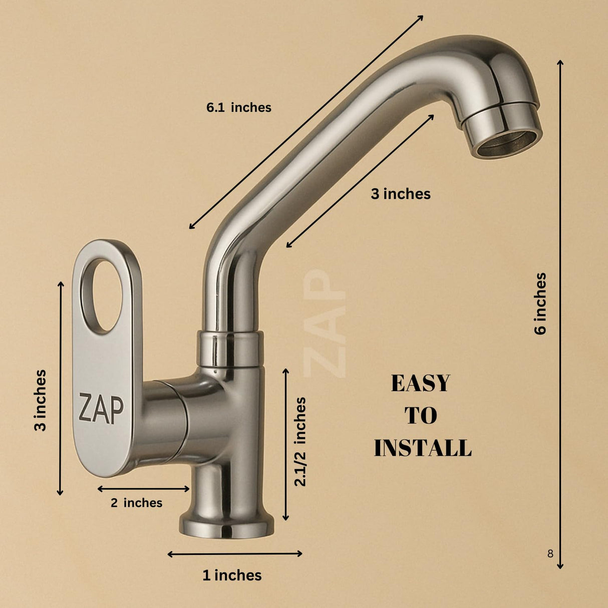 Zap Geo Heavy Swan Neck Tap for Kitchen & Bathroom | Brass Body, Chrome Finish | Table/Deck Mounted | Sleek Durable Design | Soft Flow Water Faucet