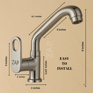 Zap Geo Heavy Swan Neck Tap for Kitchen & Bathroom | Brass Body, Chrome Finish | Table/Deck Mounted | Sleek Durable Design | Soft Flow Water Faucet
