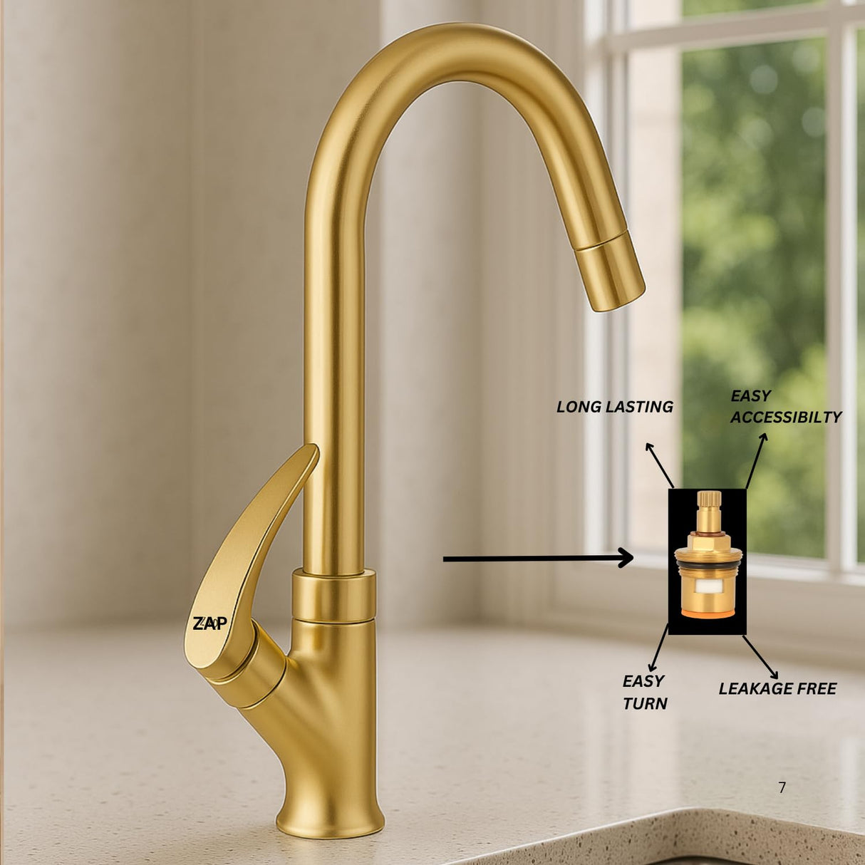 Elixir Gold deck Mounted Solid Brass Kitchen Sink Tap