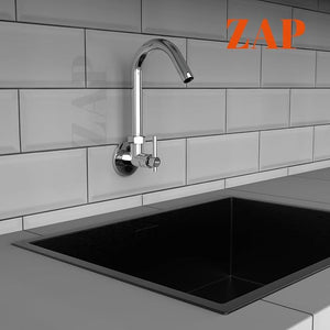 ZAP Terrim Heavy Wall-Mount Kitchen Sink Tap with 360° Swivel Spout | Chrome Finish Brass Sink Cock with Flange | 7-Year Warranty | Kitchen & Basin Faucet