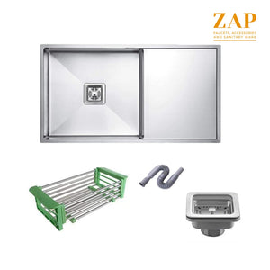 ZAP Millennium Series 304 Grade Stainless Steel Single Bowl Kitchen Sink with Drain Board | 40x18 Inch | All-in-One Waste Kit – Waste Coupling, Drain Pipe & Basket Drainer | Rust & Stain Resistant