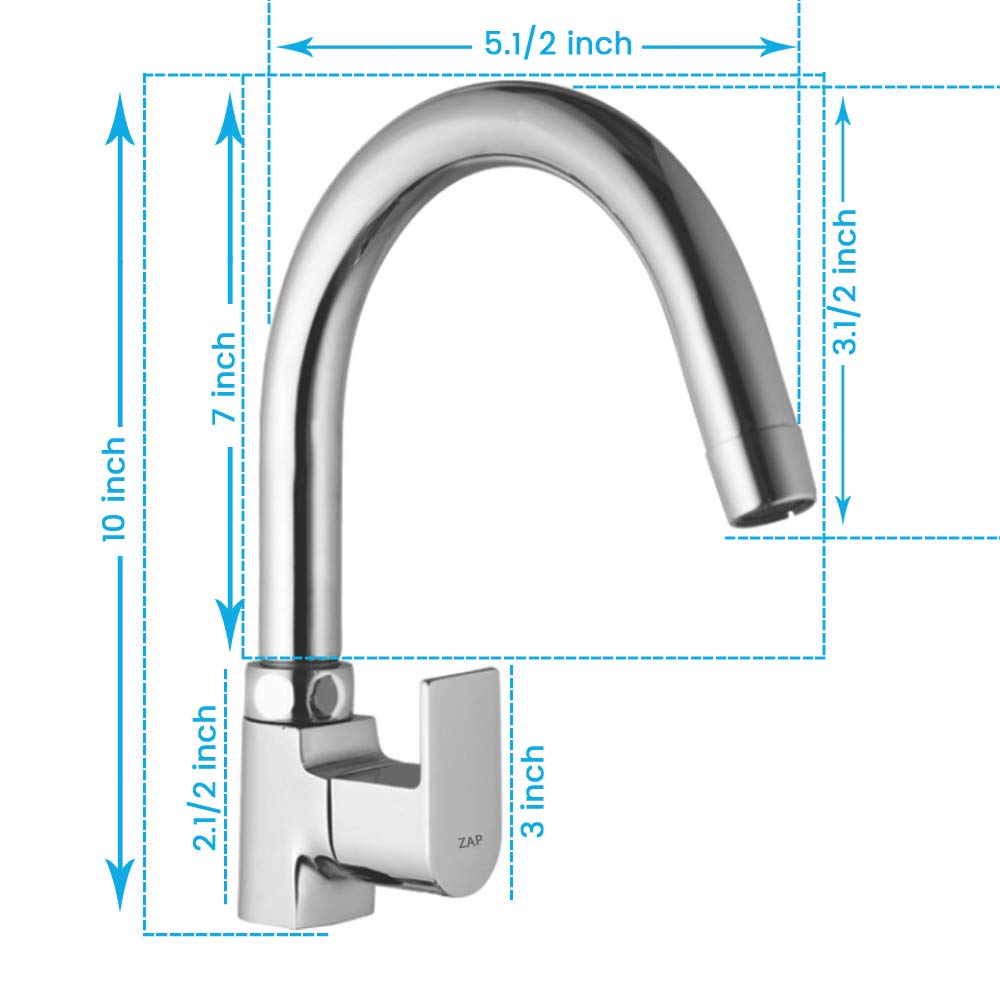 Zap Bolt Swan Neck Kitchen Faucet Tap | 100% Brass | Chrome Finish | Single Lever Mixer | Swivel Spout | Hot & Cold Water | Sink Tap for Modular Kitchens & Utility