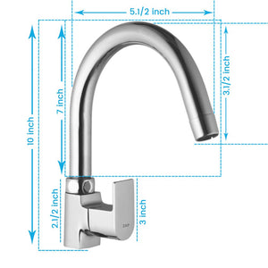Zap Bolt Swan Neck Kitchen Faucet Tap | 100% Brass | Chrome Finish | Single Lever Mixer | Swivel Spout | Hot & Cold Water | Sink Tap for Modular Kitchens & Utility