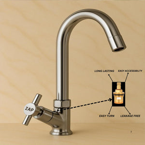 Zap Terrim Light Swan Neck Tap for Kitchen & Bathroom | Brass Body, Chrome Finish | Table/Deck Mounted | Sleek Durable Design | Soft Flow Water Faucet