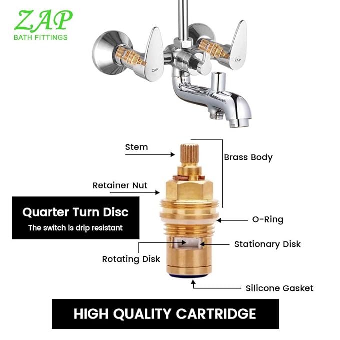 Zap Breeza 100% Brass Wall Mixer Combo (Pack of 2) | Chrome Plated | Provision for Overhead Shower & Long Bend Pipe | Bathroom Fittings | Durable & Rust Resistant