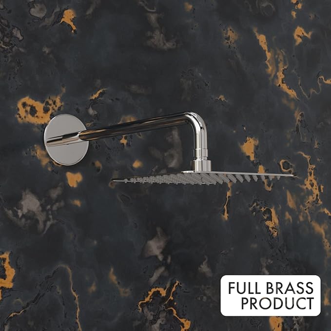 ZAP Ultra Cube Series High Grade 100% Brass 2-in-1 Wall Mixer with Overhead Shower Set and 125mm Long Bend Pipe | Hot/Cold Knobs with Chrome Finish and Faucet Cleaner