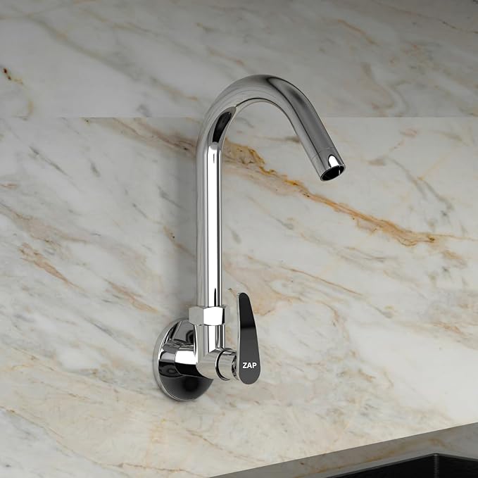 ZAP Arrow Kitchen Sink Tap with Wall Flange | 360° Swivel Spout | Brass Sink Cock for Kitchen & Basin | Chrome Finish | 7-Year Warranty