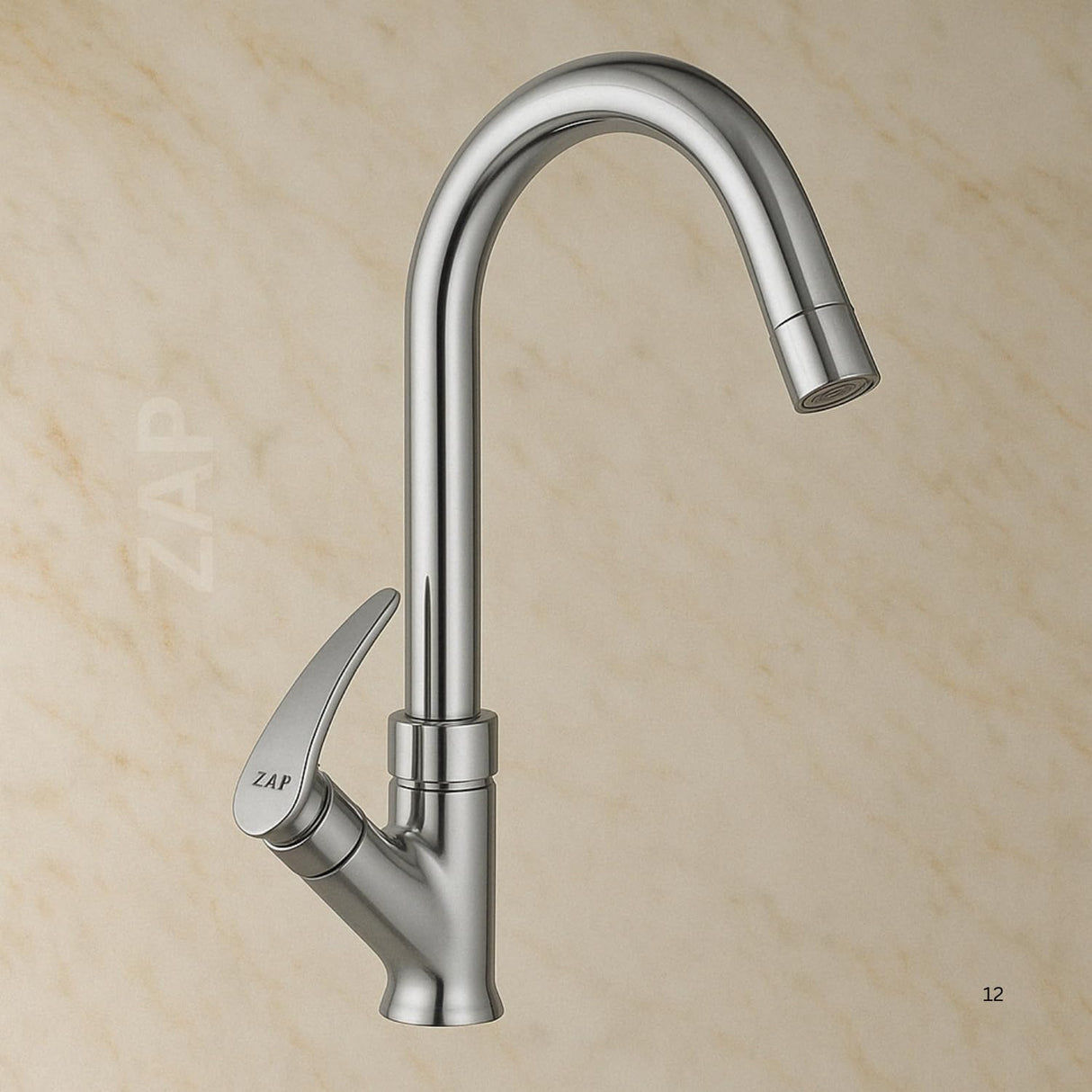ZAP Arrow Light Swan Neck Tap | Brass Chrome Faucet for Kitchen & Bath