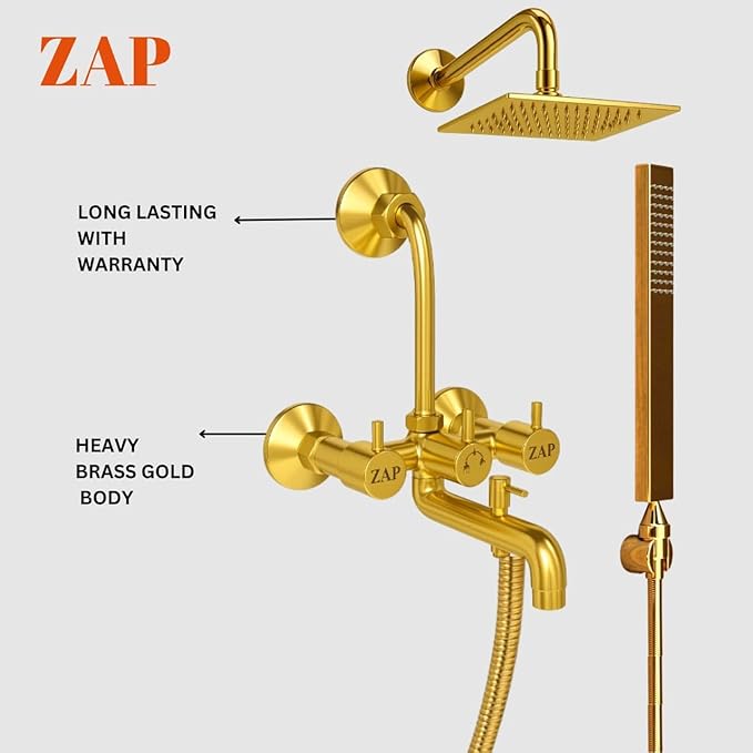 Elixir 3-in-1 Wall Mixer Tap with Overhead Shower, Hand Shower & Long Bend Pipe