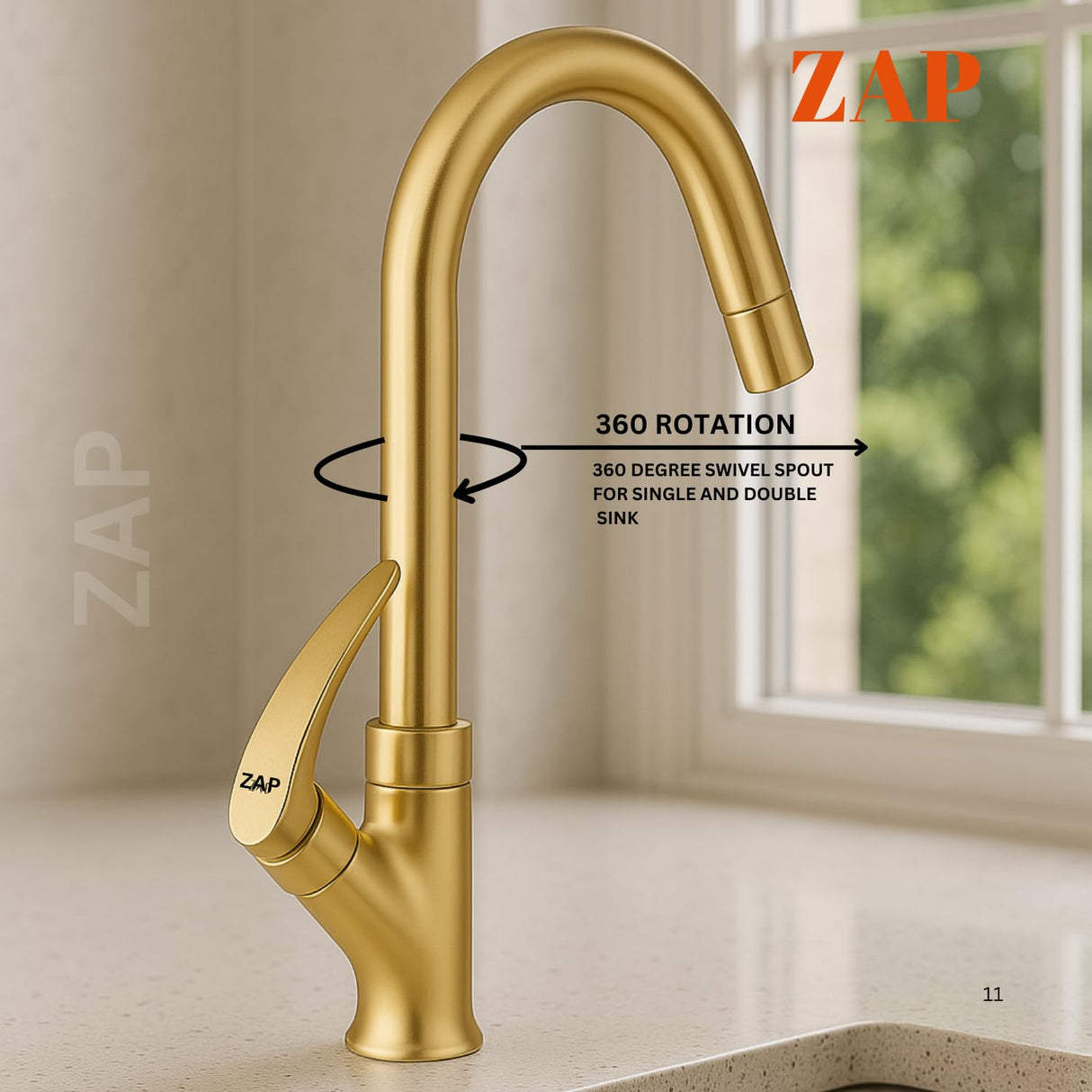 Elixir Gold deck Mounted Solid Brass Kitchen Sink Tap
