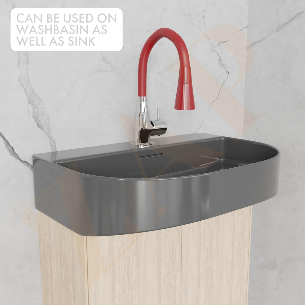 ZAP Swan Neck with Flexible Swivel Spout | Dual Flow Kitchen Sink Tap | Silicone Spout Brass Faucet | Tap for Kitchen Sink | Modern Sink Cock | Wash Basin Tap | Pillar Tap (Red)
