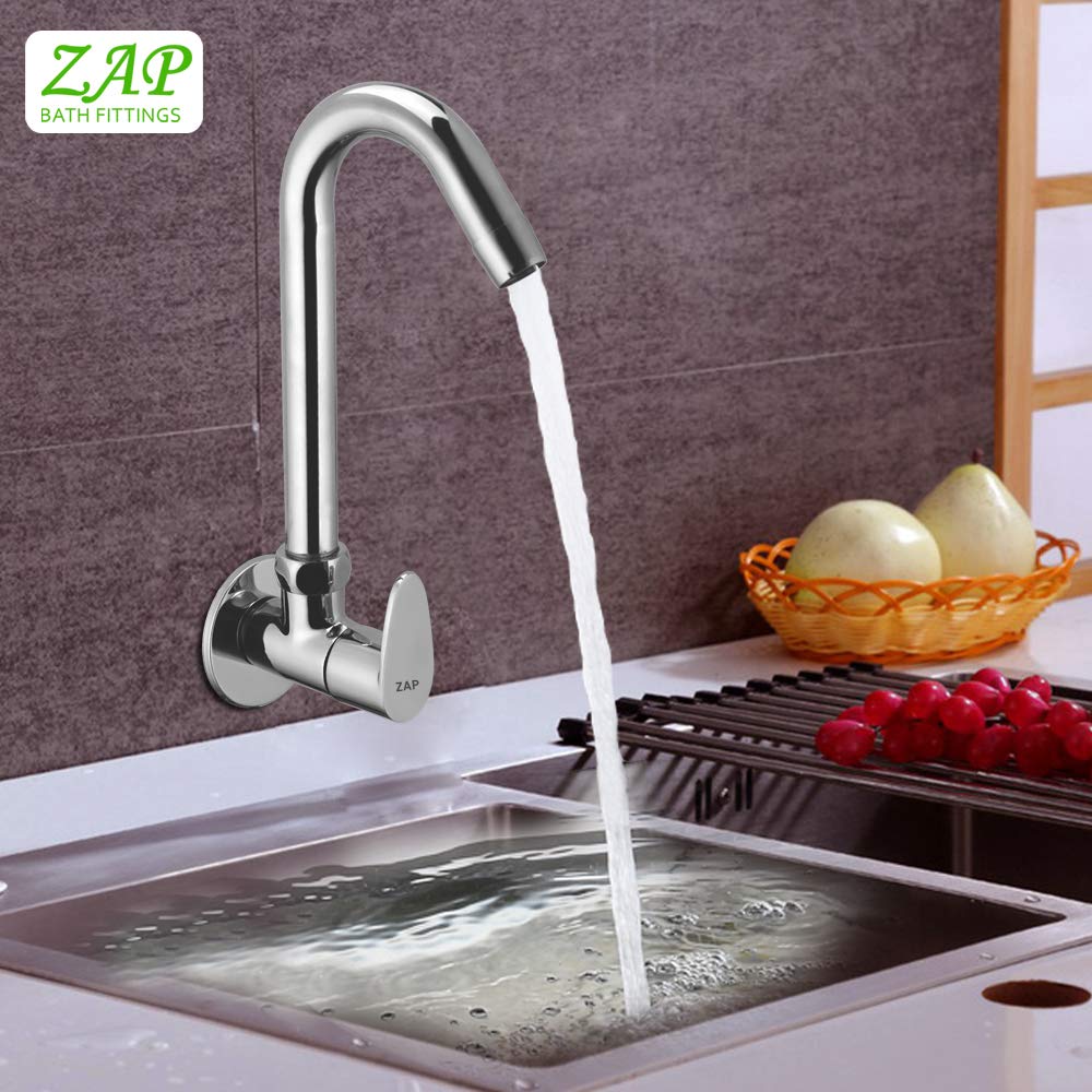 Pluto Light Chrome Kitchen Sink Cock Wall Mount Tap