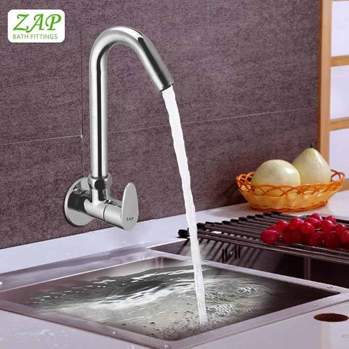 ZAP Pluto Light Wall-Mount Kitchen Sink Tap | Chrome Finish Brass Sink Cock | Easy-to-Use Kitchen Faucet for Home